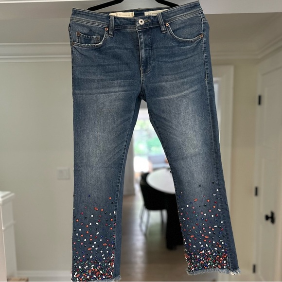 Anthro Pilcro Letterpress Mid-Rise Slim Straight Embellished Crop Jeans - Sz 30 - Picture 3 of 16